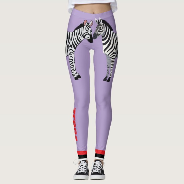 Adorable zebra Purple background Cute Girly Leggings (Front)