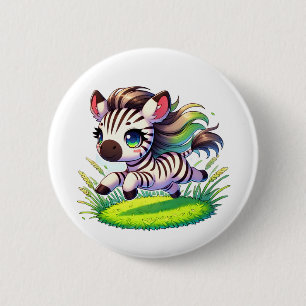 Adorable zebra running through a field 6 cm round badge