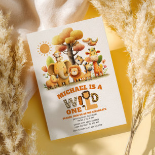 Adorable ZOO Animals WILD ONE Safari 1st Birthday  Invitation