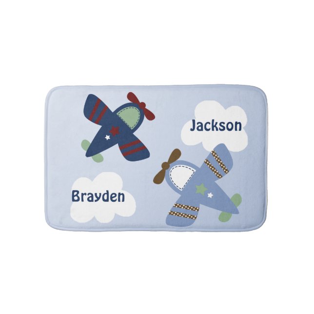 Adorable Zoom Zoom Aeroplanes Bath Mat (Front)
