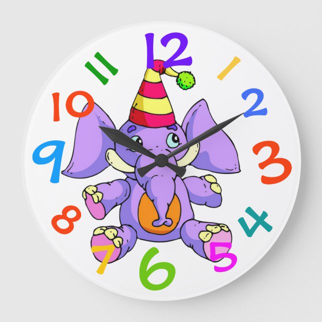 AdorablePurple Elephant Wall Clock Child's Room (Front)