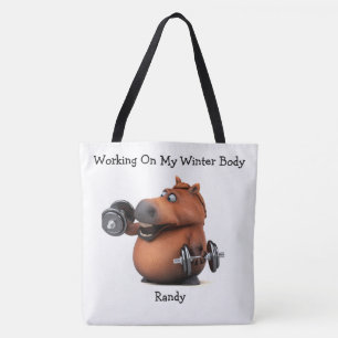 Adorables 3D Chubby Horse Lifting Weights Tote Bag