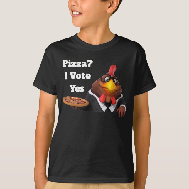 Adorables 3D Universe Cute Rooster With Pizza T-Shirt (Front)