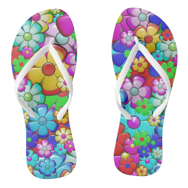 Adorables Bohemian Hippie Flowers Flip Flops (Footbed)
