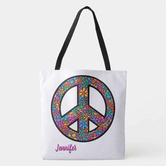 Adorables Bohemian Peace Symbol Custom Tote Bag (Front)
