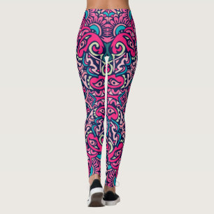 Adorables Bohemian Style Bright Pink And Blue Leggings