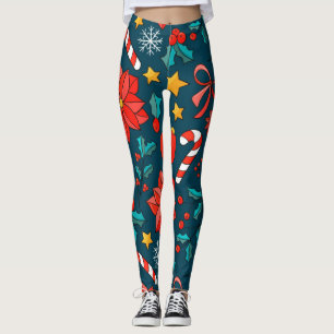 Adorables Christmas Candy Canes And Poinsettias Leggings