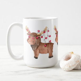 Adorables Christmas Moose With Lights Coffee Mug