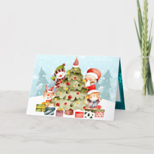 Adorables Christmas Santa And Friends Around Tree Holiday Card