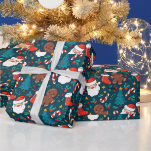 Adorables Christmas Santas And Gingerbread Men Wrapping Paper