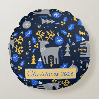 Adorables Christmas Scandinavian Style Blue Custom Round Cushion