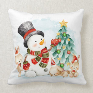 Adorables Christmas Snowman Bunnies And Tree Cushion