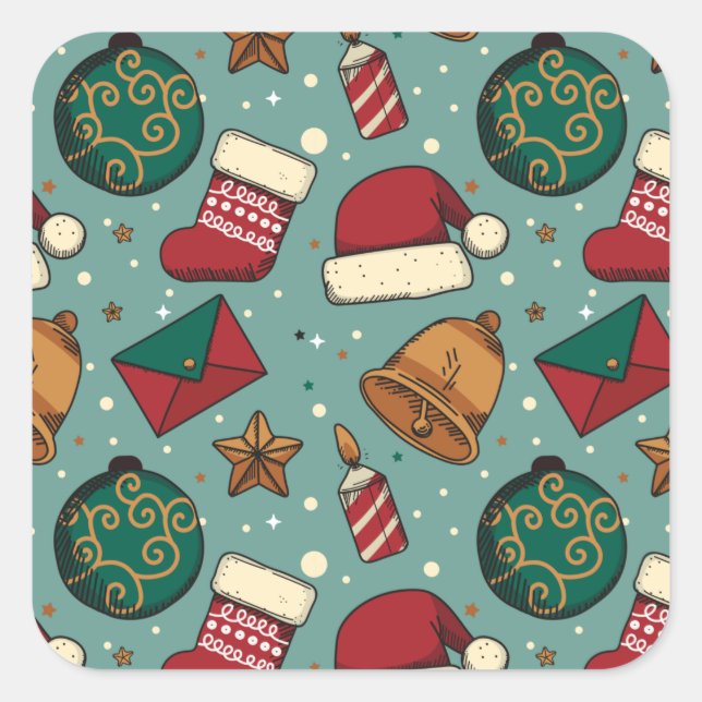 Adorables Christmas Stockings And Santa Hats    Square Sticker (Front)
