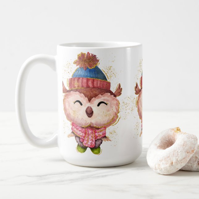 Adorables Christmas Winter Owl Coffee Mug (With Donut)