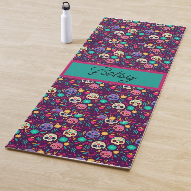 Adorables Colourful Day of the Dead Skulls Custom  Yoga Mat (In Situ)