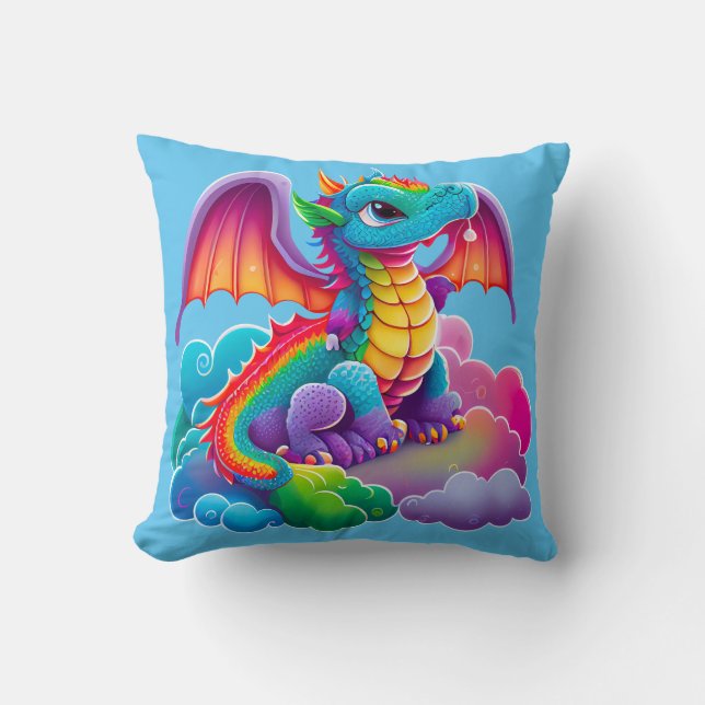 Adorables Colourful Dragon Cartoon Blue Cushion (Front)