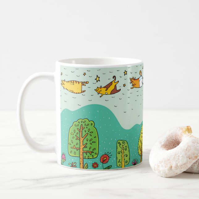 Adorables Flying Cats  Coffee Mug (With Donut)