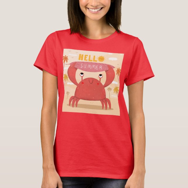 Adorables Funny Crab Hello Summer T-Shirt (Front)