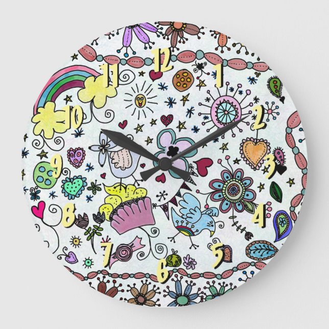 Adorables Happy Happy Joy Joy Doodles  T-Shirt Large Clock (Front)