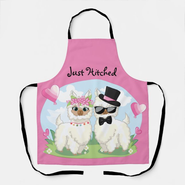 Adorables Llama Love Cute Llama Couple Pink Apron (Front)