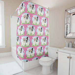 Adorables Llama Love Cute Llama Couple Pink Shower Curtain