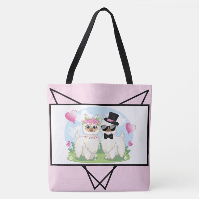 Adorables Llama Love Cute Llama Couple Tote Bag (Front)