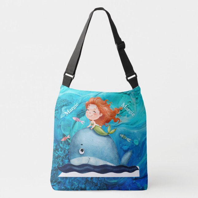 Adorables Ocean Creatures Mermaid And Whale Custom Crossbody Bag (Front)