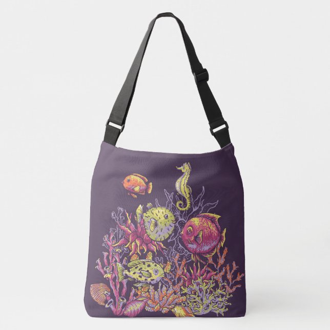 Adorables Ocean Creatures Purple  Crossbody Bag (Front)