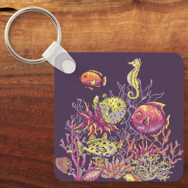 Adorables Ocean Creatures Purple  Key Ring (Front)