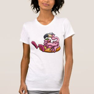 Adorables Pink 3D Flamingo Enjoying A Drink T-Shirt