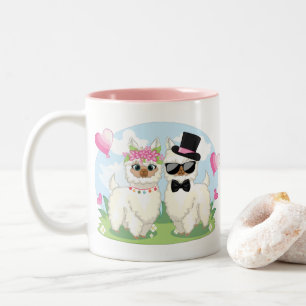 Adorables Pink Llama Couple Wedding Two-Tone Coffee Mug
