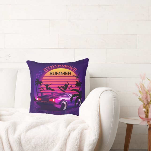 Adorables Synthwave Vaporwave Retro Tropical Throw Cushion (Couch)