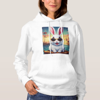 "Adorably Awkward: The Mischievous White Bunny wit Hoodie