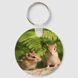 Adorably Curious Baby Chipmunks Key Ring