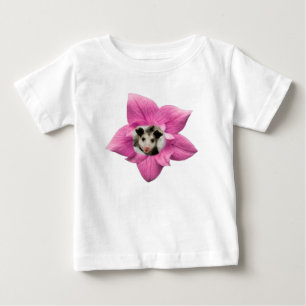 Adorably Cute Baby Smiling Baby Opossum Floral T-Shirt