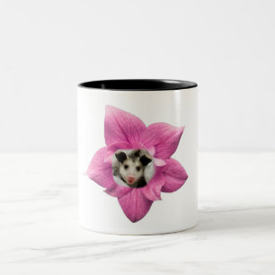 Adorably Cute Baby Smiling Baby Opossum Floral Two-Tone Coffee Mug