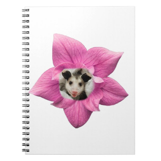 Adorably Cute Floral Baby Opossum Notebook (Front)
