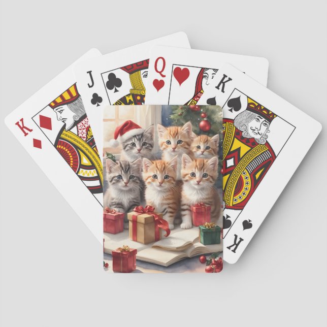 Adorably Cute Kittens with Presents Christmas Tree Playing Cards (Back)