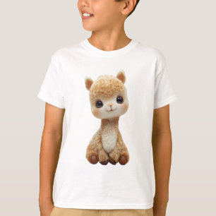 Adorably Fluffy Sitting Alpaca Character Kids T-Shirt