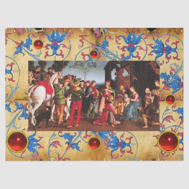 ADORATION OF MAGI CHRISTMAS FLORAL PARCHMENT, GEMS TISSUE PAPER (Front)