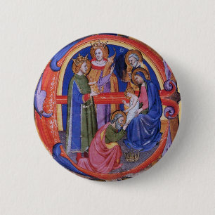 ADORATION OF MAGI CHRISTMAS NATIVITY PARCHMENT 6 CM ROUND BADGE
