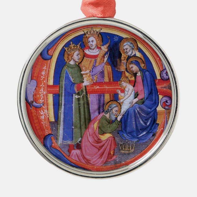 ADORATION OF MAGI CHRISTMAS NATIVITY PARCHMENT METAL TREE DECORATION (Front)