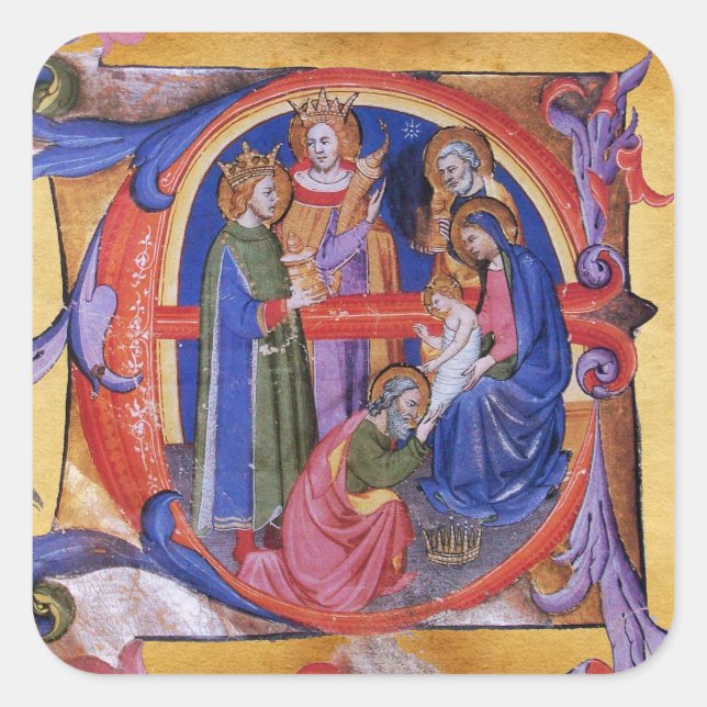 ADORATION OF MAGI CHRISTMAS NATIVITY PARCHMENT SQUARE STICKER (Front)