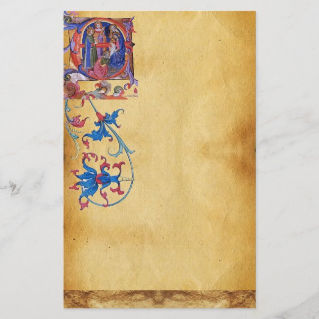 ADORATION OF MAGI CHRISTMAS PARCHMENT Red Gem Stationery (Front)