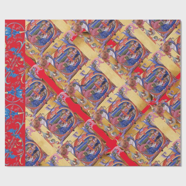 ADORATION OF MAGI FLORAL CHRISTMAS PARCHMENT WRAPPING PAPER (Flat)