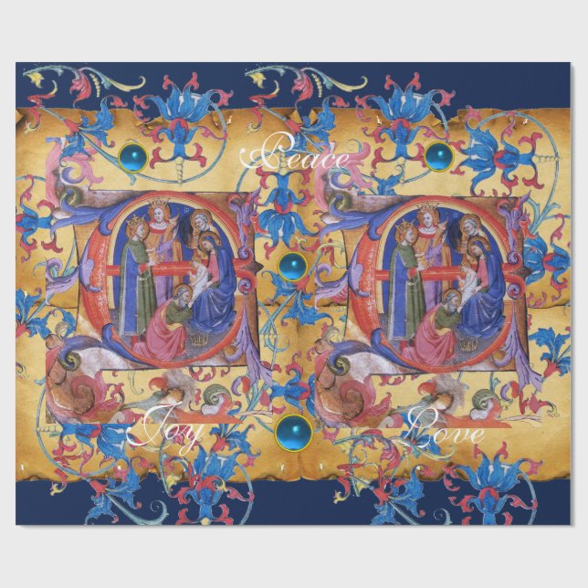 ADORATION OF MAGI FLORAL CHRISTMAS PARCHMENT WRAPPING PAPER (Flat)