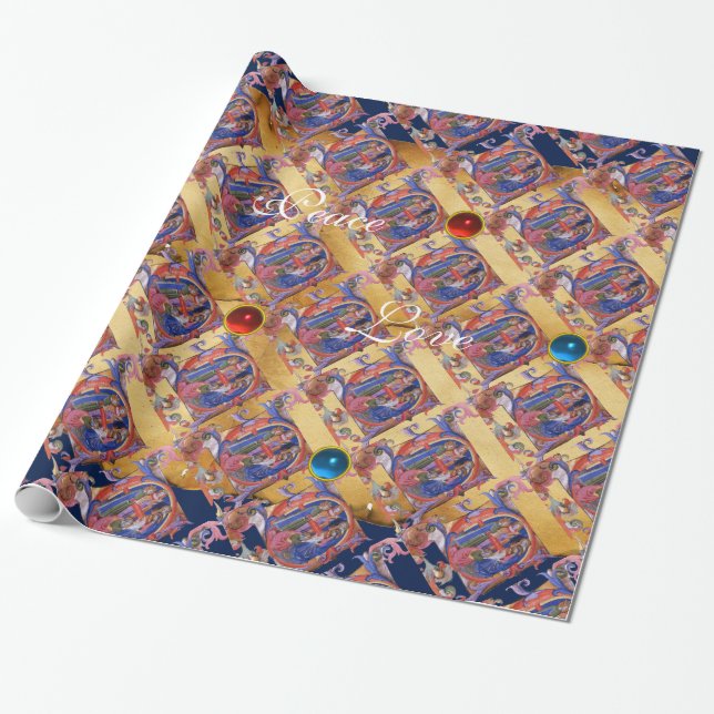 ADORATION OF MAGI FLORAL CHRISTMAS PARCHMENT WRAPPING PAPER (Unrolled)