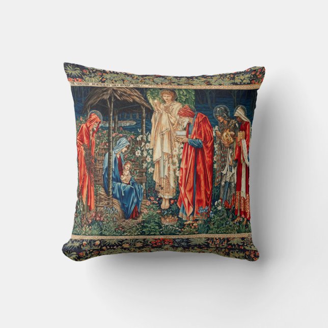ADORATION OF MAGI Morris,Burne-Jones Christmas Cushion (Front)