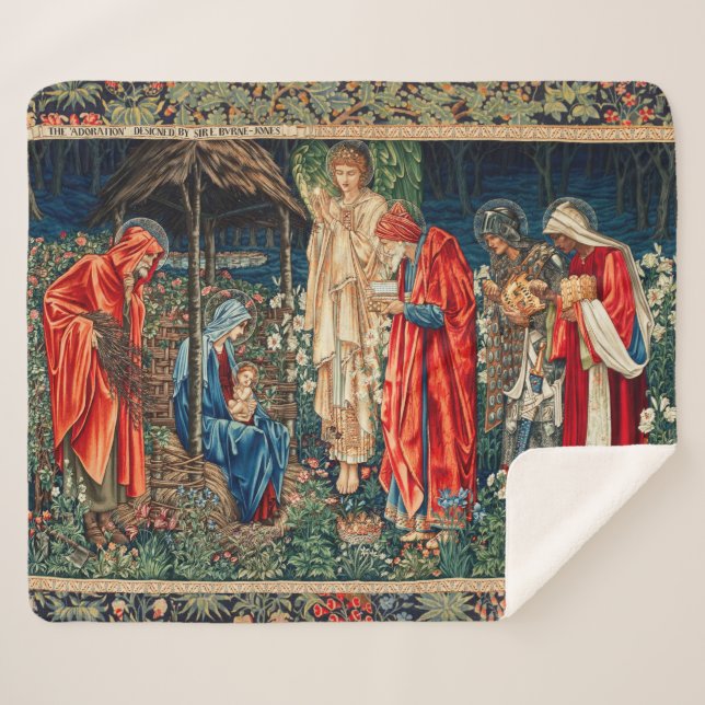 ADORATION OF MAGI Morris,Burne-Jones Christmas  Sherpa Blanket (Front (Horizontal))