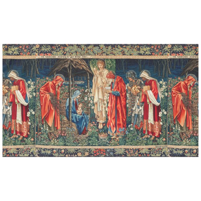 ADORATION OF MAGI Morris,Burne-Jones Christmas  Tablecloth (Front (Horizontal))